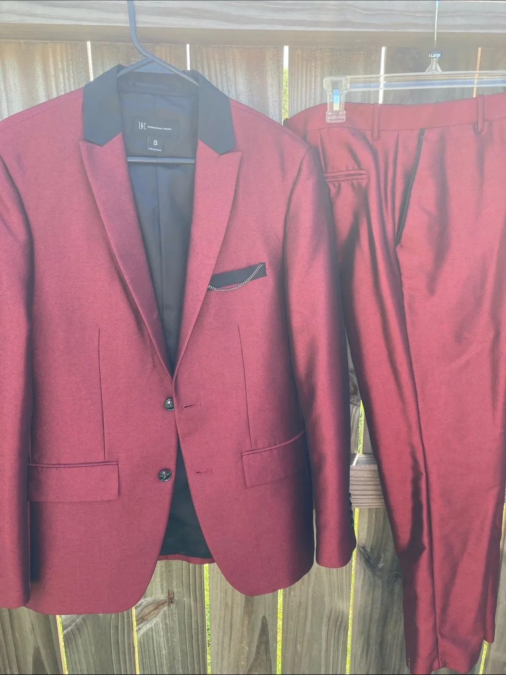INC International Concepts Wine Red Blazer with Black Trim & Matching Pants